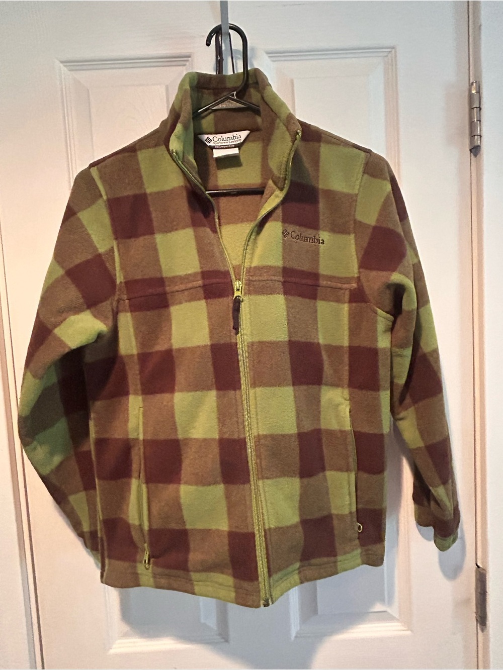 Columbia Kids Green and Brown Plaid Fleece Jacket
